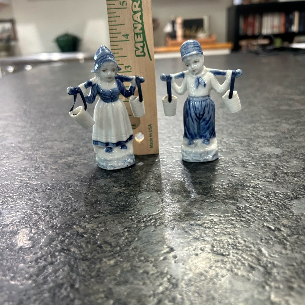 Blue and White Delft-Style Ceramic Dutch Figures - Home Art